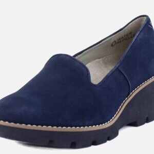 Vionic Willa Wedges Navy Suede Water Repellant Size 6.5